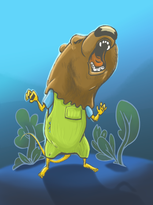 Mouse growling like a bear illustration by Christina Blackley
