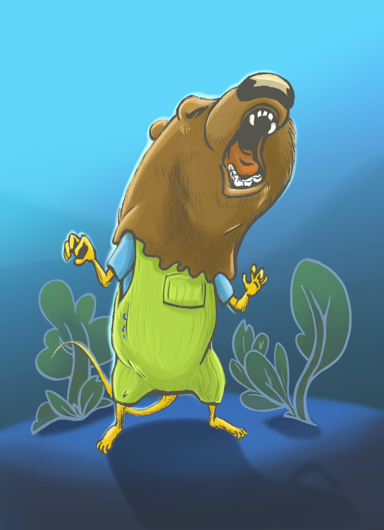 Mouse growling like a bear illustration by Christina Blackley